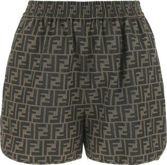 Fendi Dark Brown Logo Print Shorts