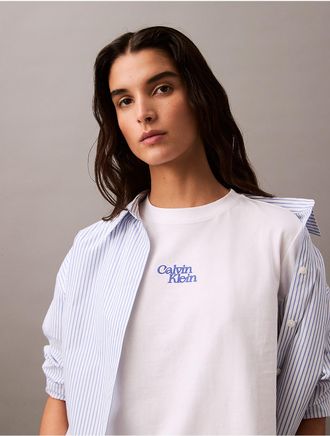Calvin Klein Jeans Calvin Klein Womens Flocked Logo Graphic Slim T-Shirt - White - XL