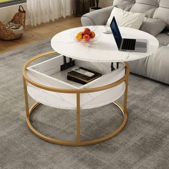Vicco Mesa De Centro Marlo, Blanco/oro, 77 X 77 Cm, Vicco