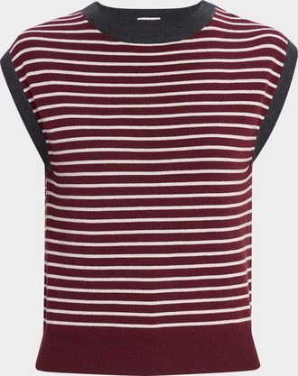 Brunello Cucinelli Striped Wool-Cashmere Knit Sleeveless Sweater