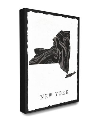 Stupell Industries Black and Grey Marbled Paper New York State Silhouette