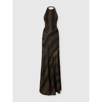 Missoni Snake-pattern Viscose Lam&eacute; Gown With Halter Neck in Green& Brown at Nordstrom, Size 42 It