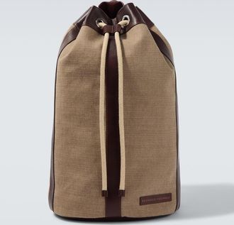 Brunello Cucinelli Leather-trimmed canvas backpack