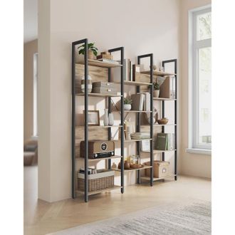 Vasagle Large 14 Shelf Metal Bookcase Industrial Frame Home Office in Camel
