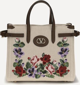 Valentino Garavani Borsa a Mano Antibes mini in lino con ricamo Woman UNI