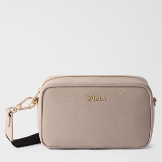 Furla Classic Borsa A Tracolla Xl Perla E Grigio Chiaro Pelle Di Vitello Andromeda + Tracolla Con Design Triangolo Donna