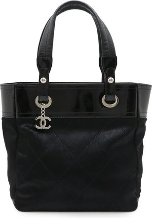 Chanel Paris Biarritz Black Leather Shoulder Bag Tote Bag (Pre-Owned)