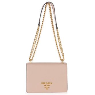 Prada Saffiano Lux Small Logo Chain Flap Bag
