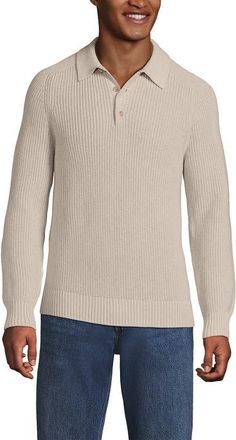 Lands End Long Sleeve Drifter Polo Sweater in Flax Heather at Nordstrom, Size Xx-Large