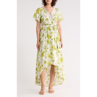 West K Faux Wrap High Low Dress in Sage White Floral at Nordstrom Rack, Size X-Large