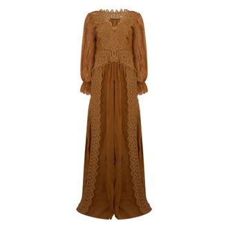 Alberta Ferretti Long Dress with Sleeves - female - Alberta Ferretti - Maxi Dresses - Brown - S - Dresses