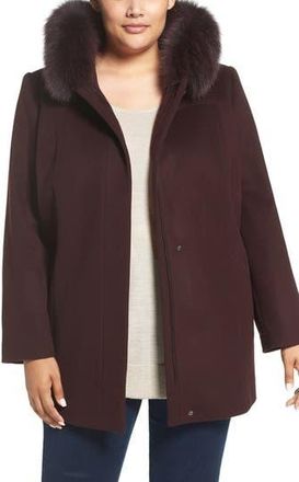 Sachi Wool Blend Coat with Genuine Fox Fur Trim in Burgundy at Nordstrom Rack, Size 1X