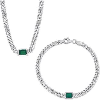 Delmar Sterling Silver Lab Grown Emerald Necklace & Bracelet Set in Green at Nordstrom Rack