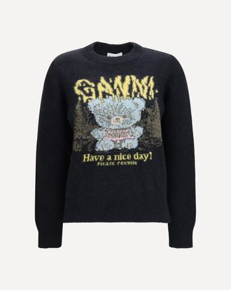 Ganni Wool Sweater Forest Teddy Female XS