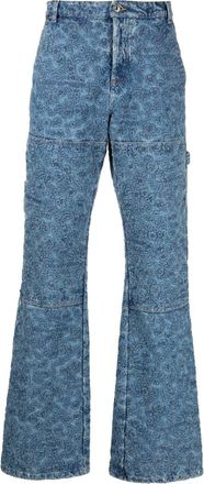 Off-white floral-embroidery carpenter jeans - men - Cotton - 32 - Blue