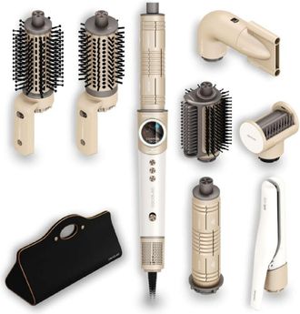 Cecotec Cecotec Cepillo De Aire Moldeador Multifunci&oacute;n Con 8 Accesorios Airglisse 8in1 Champagne. 1400w, 110000rpm, Placas Calefactoras