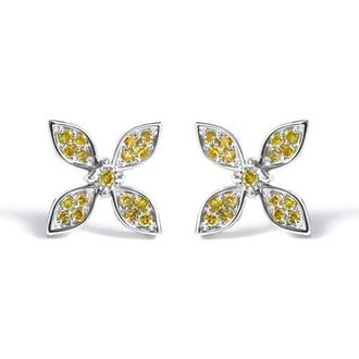 House of Brilliance Sterling Silver Yellow Treated Diamond Accent Floral Stud Earrings at Nordstrom