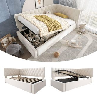 Matteo 3FT Single Sofa Bed with Hydraulic Storage, Beige (No Mattress)