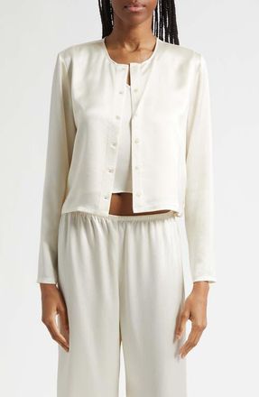 Leset Barb Button-Up Crewneck Cardigan in Creme at Nordstrom, Size X-Large
