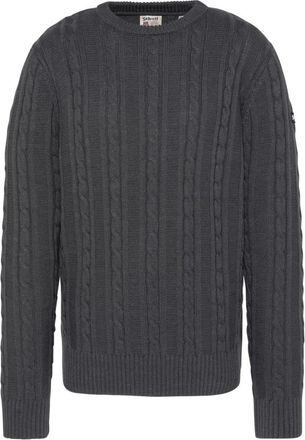Schott NYC Rondgebreide kabeltrui - Heren - Ronde hals truien - Grijs - 2XL - Wol - Truien & Vesten