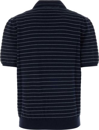 Miu Miu Striped Cotton Polo Shirt - Navy