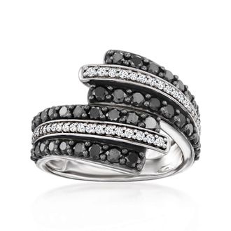 Ross-Simons Black and White Diamond Bypass Ring in Sterling Silver