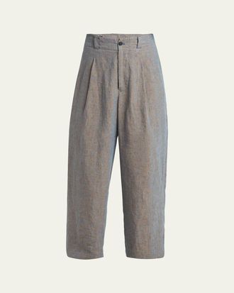 Giorgio Armani Mens Linen Pleated Wide-Leg Trousers