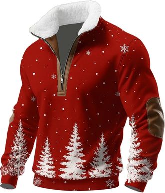 Generic Christmas Sweater Mens 1/4 Zip Sweatshirt Plus Size Jumpers for Men, Women Mens Sweaters Men Xmas Shirts Festive Cardigan Fleece Jumper Ugly Hoodie Uk