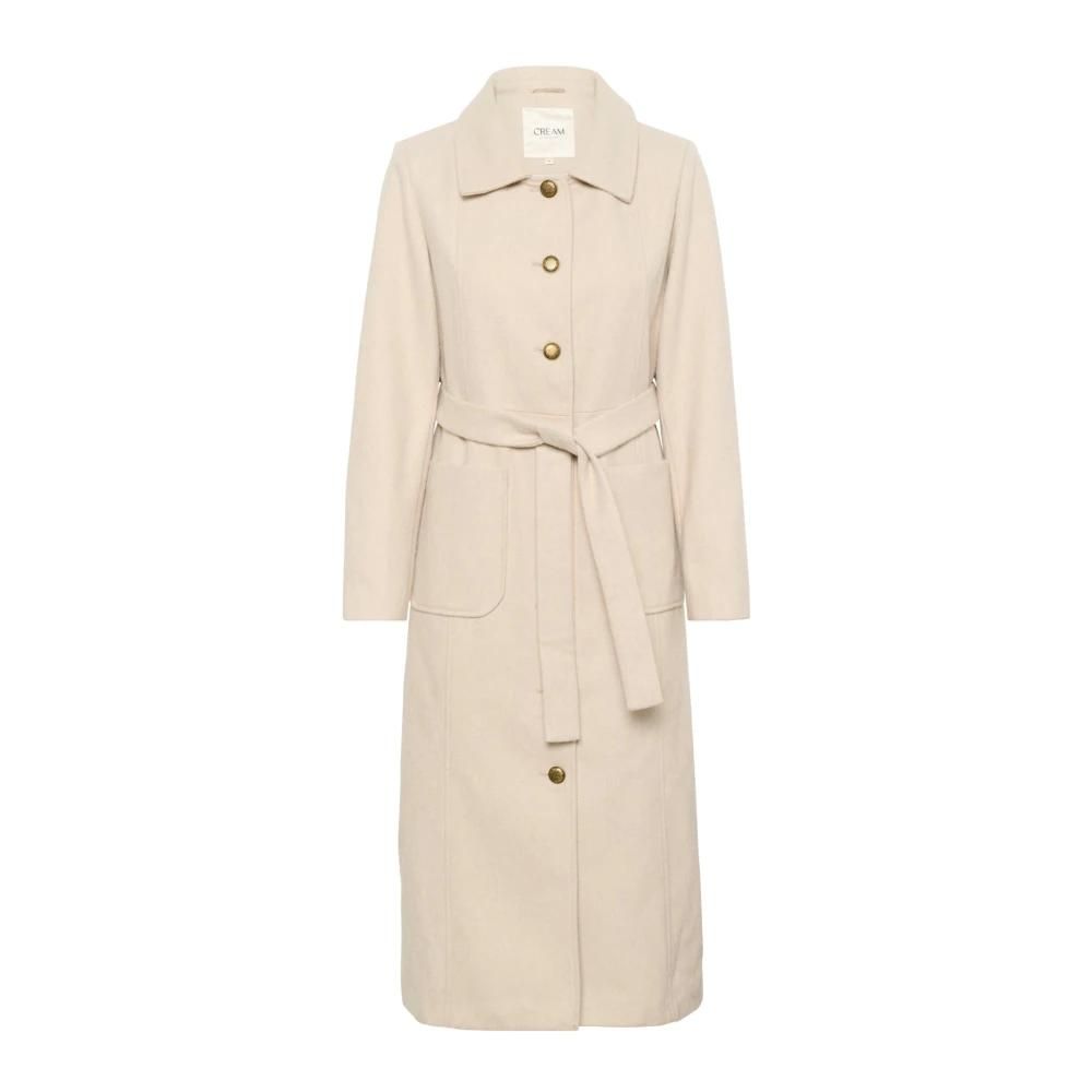 chinese dress ladies Long Creme Wool Coat 6 / Creme