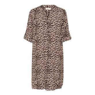Cream Luipaardprint Jurk met V-Hals - Dames - Korte kleedjes - Bruin - S - Kleedjes