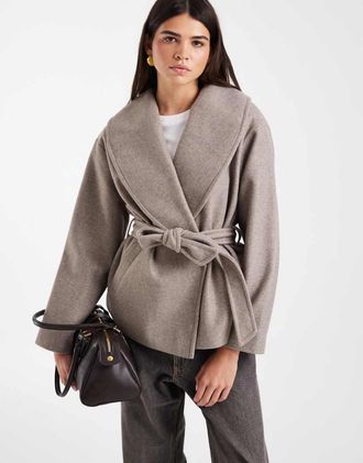 Vero Moda giacca corta formale con cintura grigio-marrone