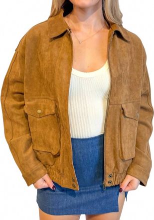 Olivaceous Mia Faux Suede Jacket In Brown