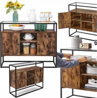 OEM Consola Para El Pasillo Del Sal&oacute;n C&oacute;moda Armario Con Estantes Tapa De Cristal 4 Estantes