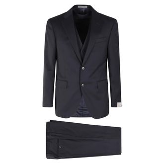 Corneliani Kostuums, Heren, Blauw, L, Leer, Abito CON Gilet Tess Sallia