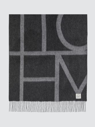 Toteme Virgin Wool Scarf with Contrasting Lettering Logo and Fringed Hem