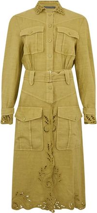 Alberta Ferretti Knie-lange overhemdjurk - Dames - Shirt Kleedjes - Groen - S - Katoen - Kleedjes