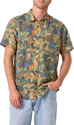 O'Neill Standard Fit OG Floral Print Short Sleeve Button-Up Shirt in Dark Shadow at Nordstrom, Size Xx-Large