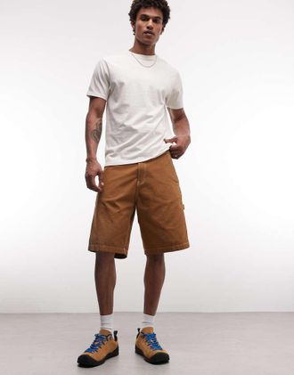 Timberland Pantaloncini in stile carpentiere in tela pesante con effetto lavato giallo scuro-Marrone