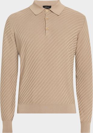 Brioni Men & apos;s Basketweave Polo Sweater