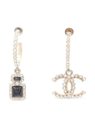 Chanel 1986-1988 CC-detail perfume bottle-motif earrings - women - Gold Plated/Rhinestone - One Size