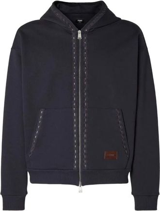 Fendi Zip-through Sweatshirt - Heren - Vesten met rits - Blauw - M - Katoen - Hoodies & sweatvesten