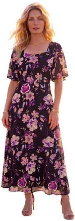 Roaman's Hand Crinkled Flutter Sleeve Maxi Dress in Black Mauve at Nordstrom, Size 44