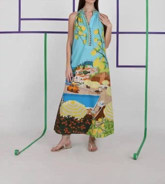 Conditions Apply Livana Beach Scene Midi Dress In Multi