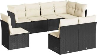 vidaXL Vidaxl - Set De Sof&aacute;s De Jard&iacute;n 8 Piezas Y Cojines Rat&aacute;n Sint&eacute;tico Negro