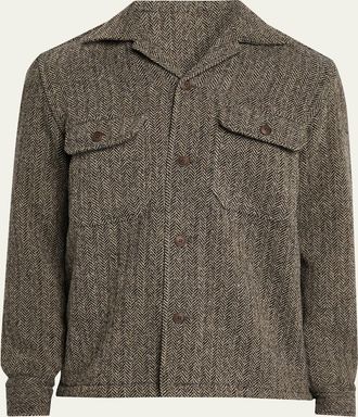 Salvatore Piccolo Mens Herringbone Wool Dual-Pocket Overshirt