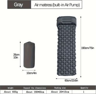 OEM Colch&oacute;n Hinchable Ultraligero (gris) Para Camping Con Reposacabezas, Ideal Para Viajes Y Senderismo