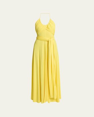 Alaia Crossover Wrap Jersey Halter Maxi Dress