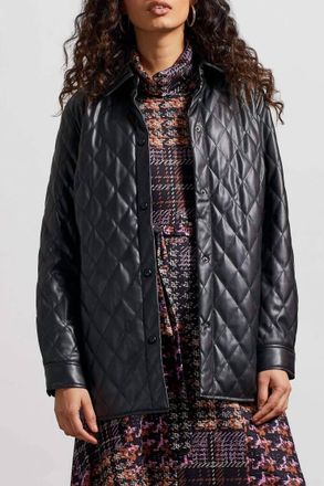 Tribal Quilted Pleather Shirt Jacket In Black