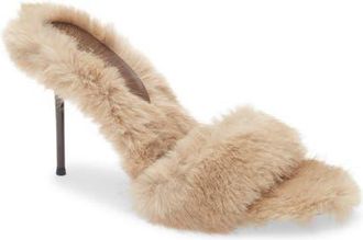 Jeffrey Campbell Big Mama Faux Fur Sandal in Oyster Grey at Nordstrom, Size 6.5