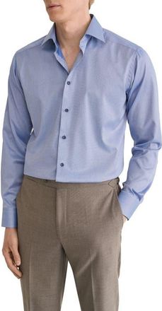Eton Slim Fit Textured Dress Shirt in Dark Blue at Nordstrom, Size 15.5